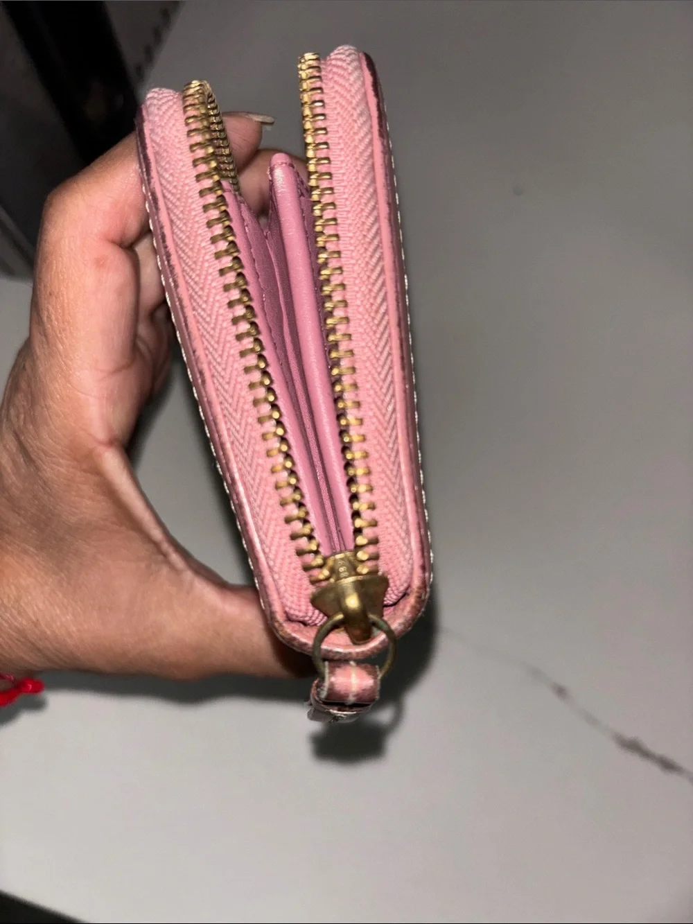 Coach Brown Signature Canvas Wallet with Pink Trim